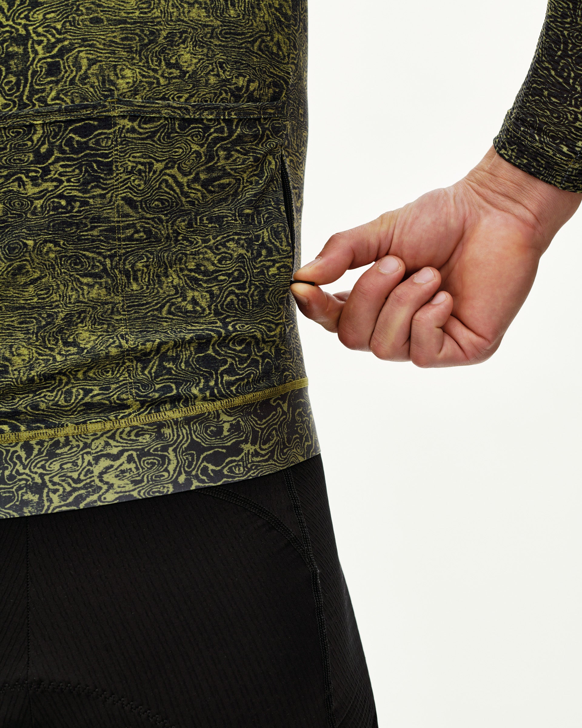 ESSENTIAL LIGHT LONGSLEEVE JERSEY - AOP GRAIN DARK LIME