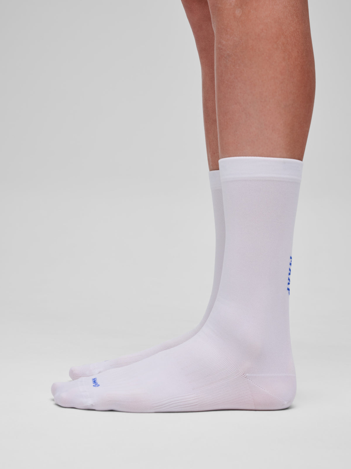 Team Sock - Long in White/RGB Blue: Performance Nylon Yarn - moisture wicking & durable.