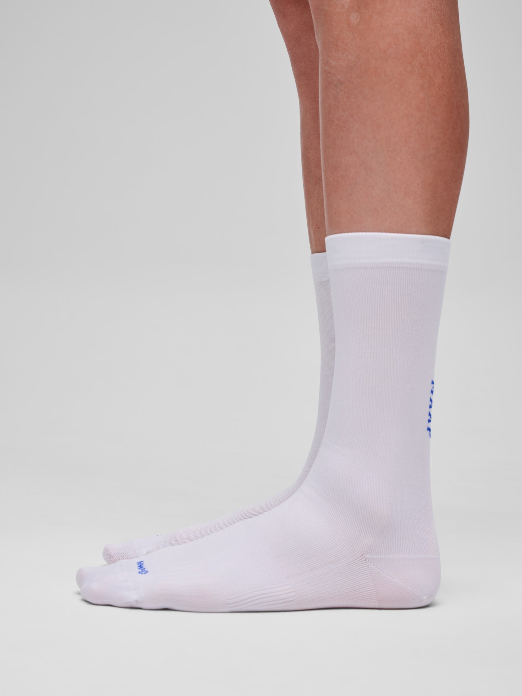 Team Sock - Long in White/RGB Blue: Performance Nylon Yarn - moisture wicking & durable.
