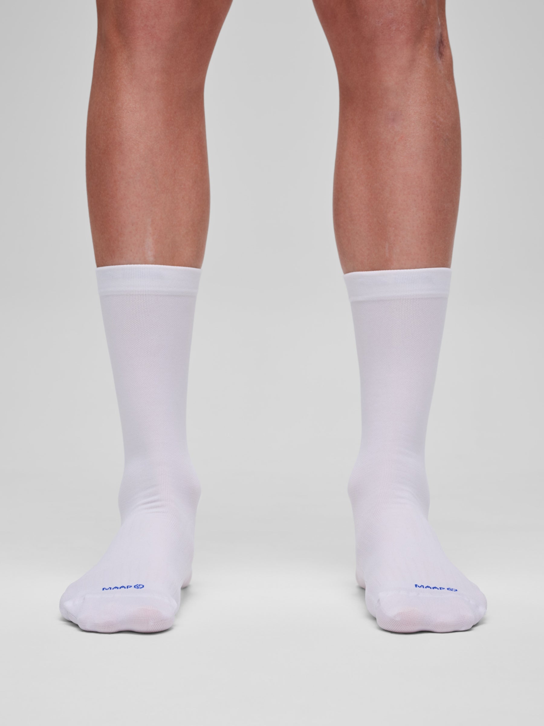 Team Sock - Long in White/RGB Blue: Engineered knit textures strategically placed for comfort and support.