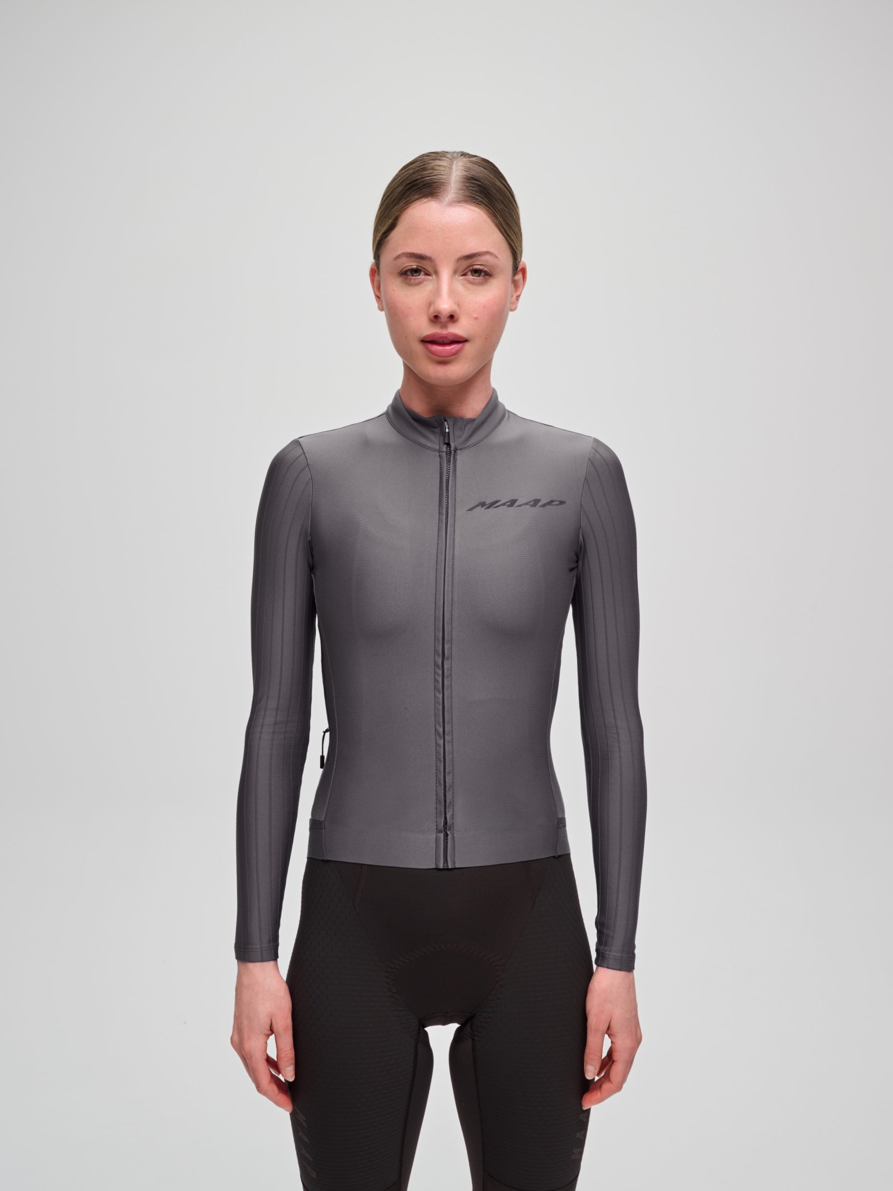 Women's Pro Aero Thermal LS Jersey in Meteorite: European brushed fleece-lined fabric made with majority recycled polyester.