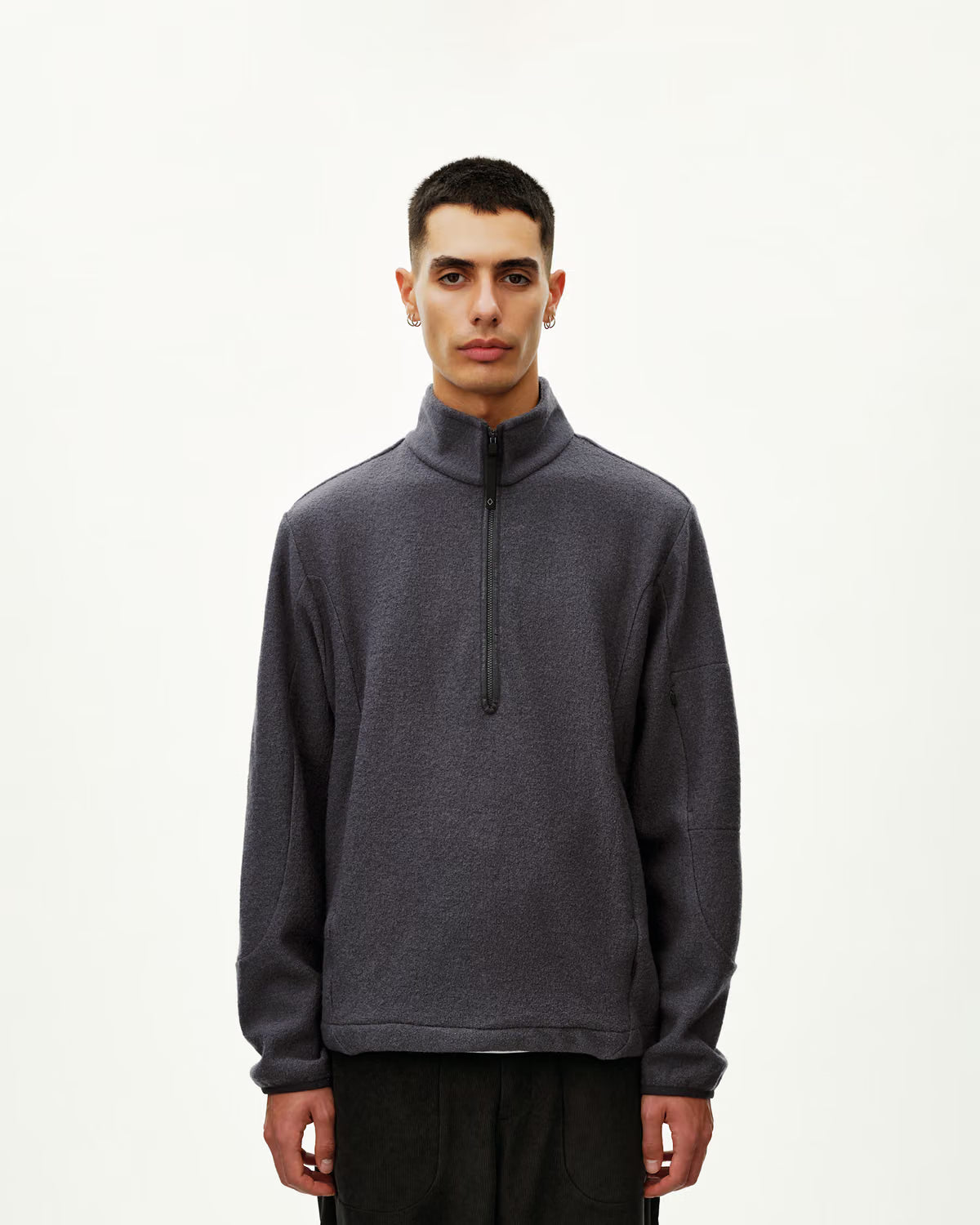 OFF-RACE BOILED WOOL HALF-ZIP - STEEL